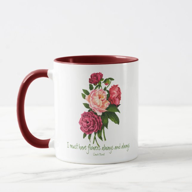 Jag måste ha Flowers Claude Monet Quote Peony Art Mugg (Vänster)