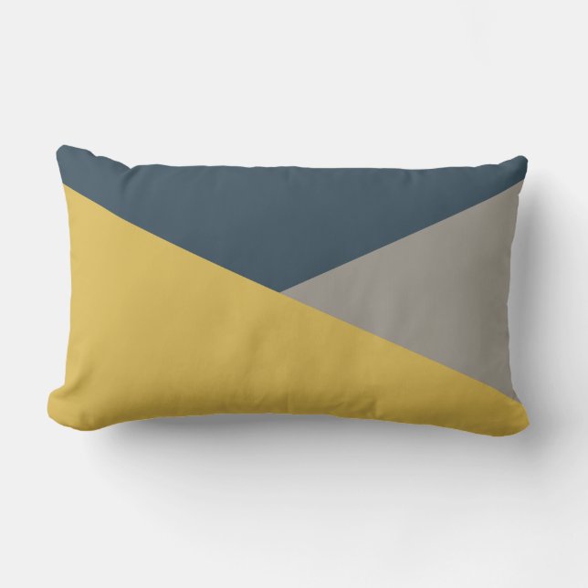 Jag minimalist Färg Block Mustard Navy Grått Lumbarkudde (Framsida)