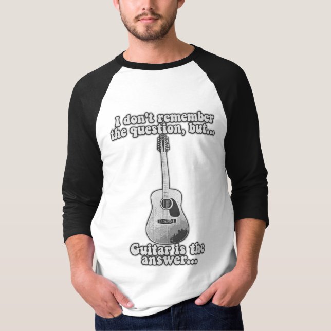 Jag minns inte frågan, men gitarr är svar t shirt (Framsida)