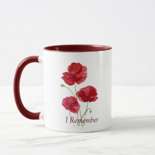 Jag minns Röda poppies vattenfärgsblommor Mugg