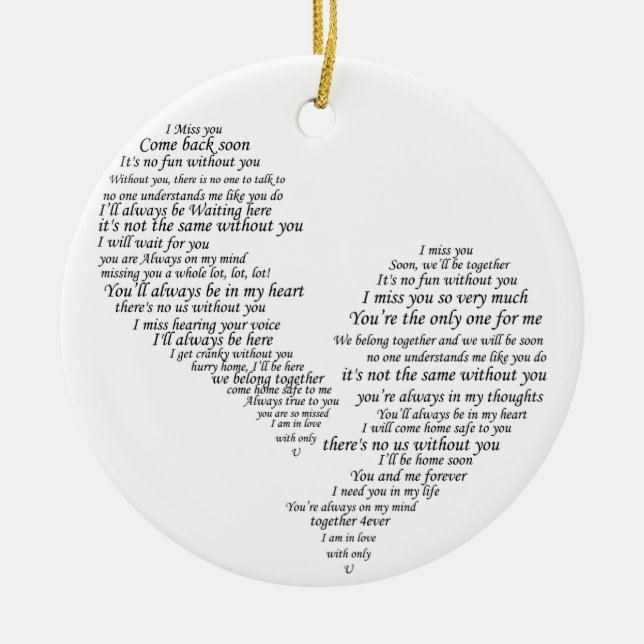 Jag missar dig - Brutet skilt hjärta Julgransprydnad Keramik (Framsidan)