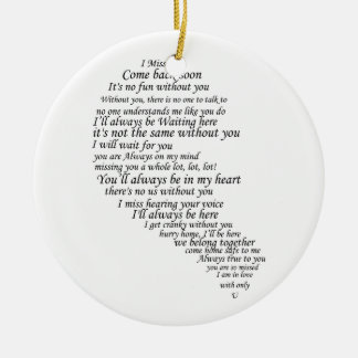 Jag missar dig text i halva hjärtat julgransprydnad keramik