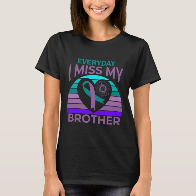 Jag missar min broder Heart Ribbon Suicide Awarene T Shirt (Framsida)