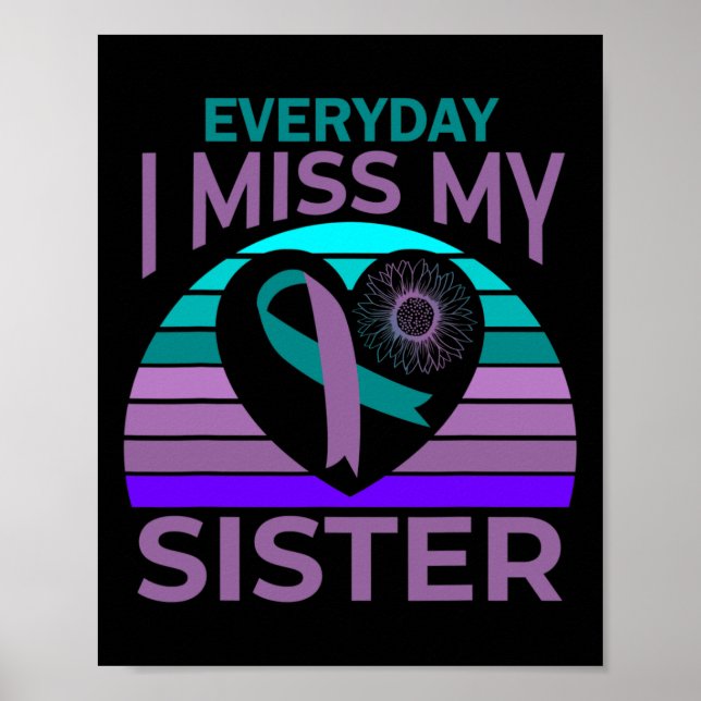 Jag missar min syster Heart Ribbon Suicide Awarene Poster (Framsidan)