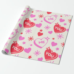 Jag och du, Romantic Hearts Wrapping Papper Presentpapper