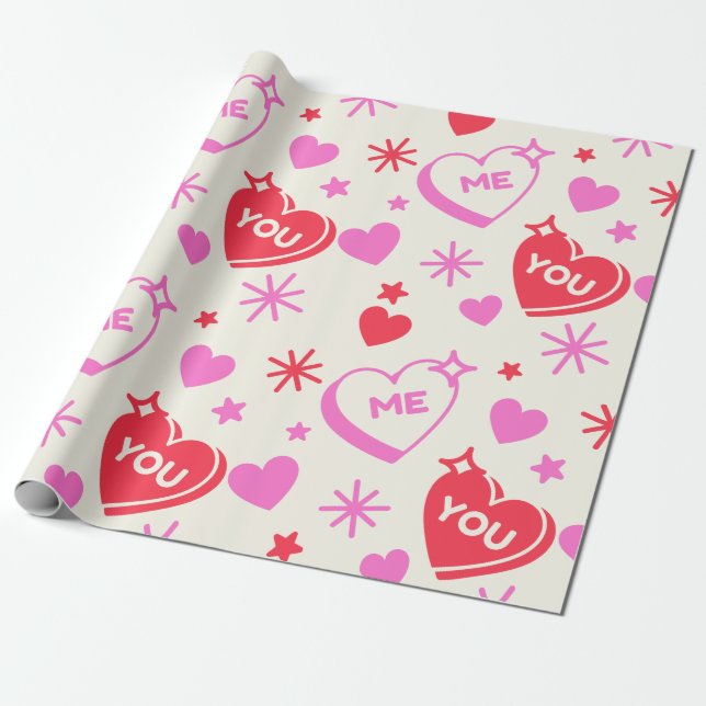 Jag och du, Romantic Hearts Wrapping Papper Presentpapper (Utrullad)