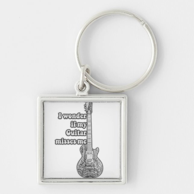 Jag  om min gitarr missar mig. Svartvit Fyrkantig Silverfärgad Nyckelring (Framsidan)