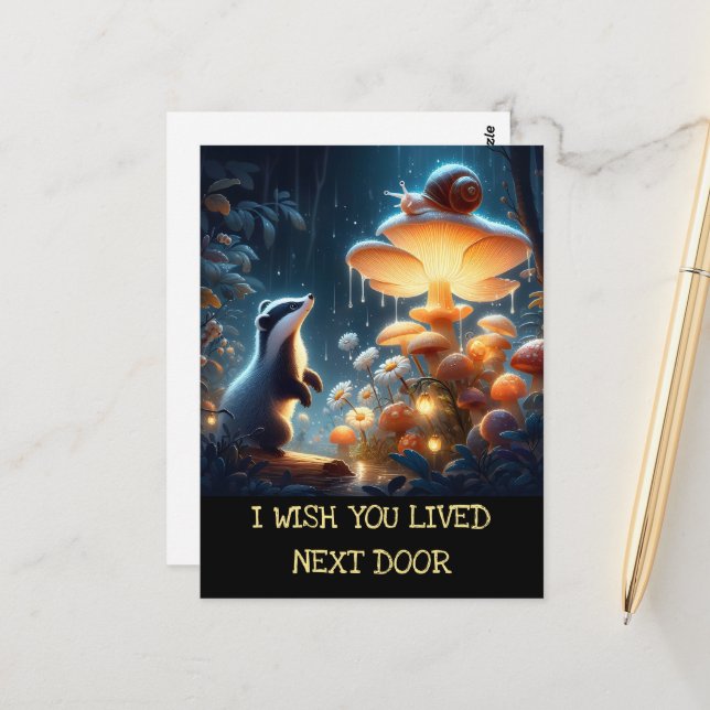 Jag önskar att du bodde bredvid Badger Snigel Mush Vykort (Fram/Back In Situ)