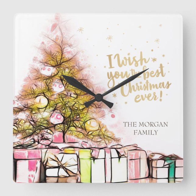 Jag önskar dig den bästa julen någonsin, Gräs Träd Fyrkantig Klocka (Framsida)