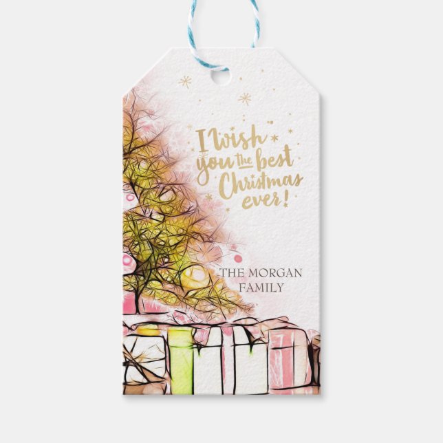 Jag önskar dig den bästa julen någonsin, Gräs Träd Presentetikett (Framsidan)