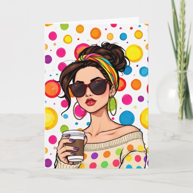 Jag önskar dig en sparsam dag! Kvinnor med kaffe Kort (Framsida)