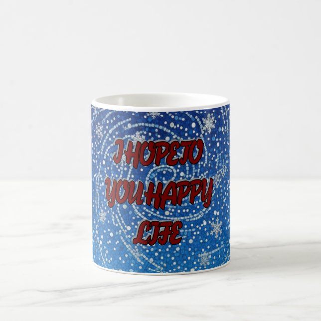 Jag önskar dig ett lyckligt liv Blå Snöflinga Kaff Kaffemugg (Center)