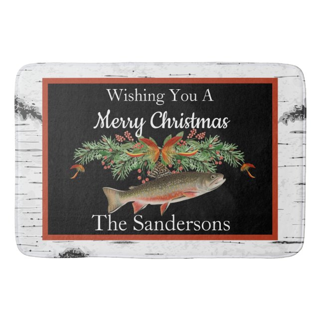 Jag önskar dig ett rejält Fly Fishmas, fiskjulen Badrumsmatta (Framsidan)