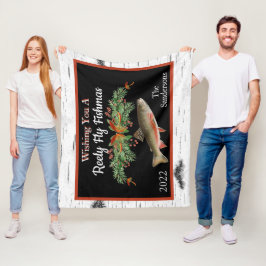 Jag önskar dig ett rejält Fly Fishmas, regnbåge Fleecefilt