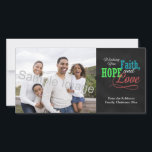 Jag önskar dig tro, Hope och Kärlek Julkort<br><div class="desc">din inspirerande hälsning av Faith,  Hope och Kärlek i julhelgen med den här faux charcol grått chalkboard stil-bakgrunden med färgstark rött,  grönt och blå typografisk design. Mer julkortKöp design... </div>