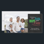 Jag önskar dig tro, Hope och Kärlek Julkort<br><div class="desc">din inspirerande hälsning av Faith,  Hope och Kärlek i julhelgen med den här faux charcol grått chalkboard stil-bakgrunden med färgstark rött,  grönt och blå typografisk design. Mer julkortKöp design... </div>