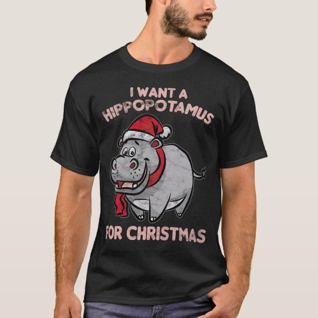 Jag önskar en flodhäst för jul t shirt (Framsida)