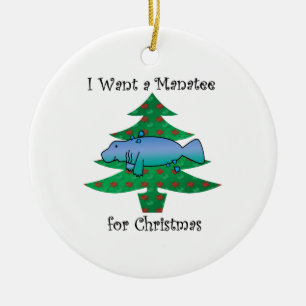 Jag önskar en manatee för jul julgransprydnad keramik