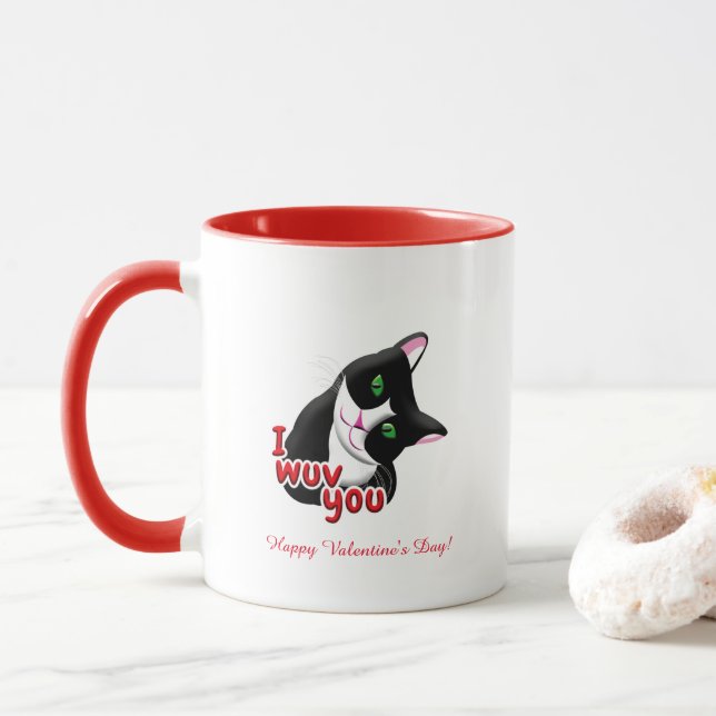 Jag önskar er alla hjärtans dag-katt mugg (Med munk)