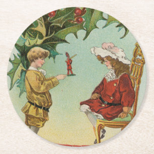 Jag önskar er en God Jul - vintage vykort Underlägg Papper Rund