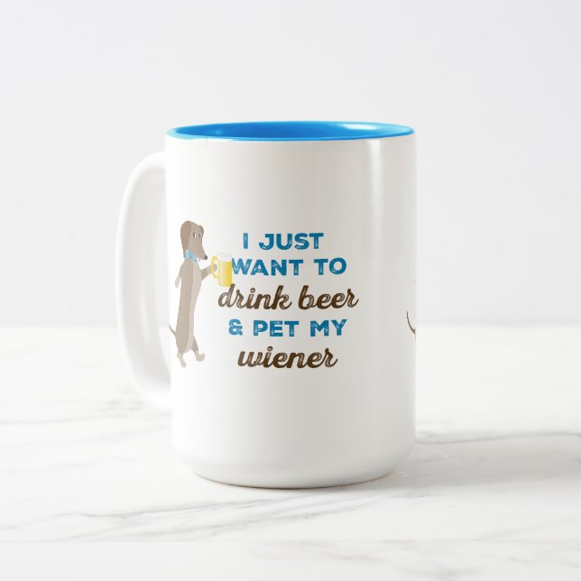 Jag önskar precis att dricka öl & dalta min wiener Två-Tonad mugg (Framsida vänster)