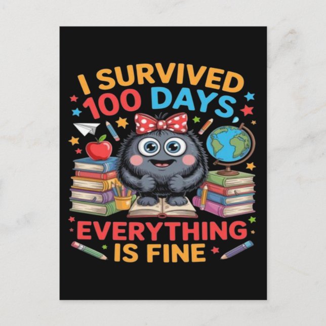 Jag överlevde 100 dagar söt monster-tröja helg vykort (Framsida)