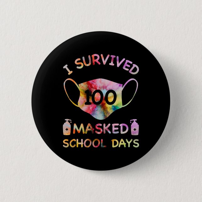 Jag Överlevde 100 Mask School Days För barn Lärare Knapp (Framsida)