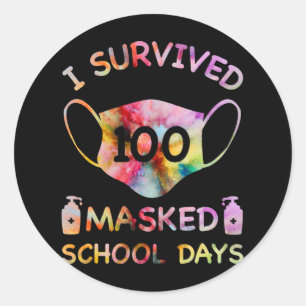 Jag Överlevde 100 Mask School Days För barn Lärare Runt Klistermärke