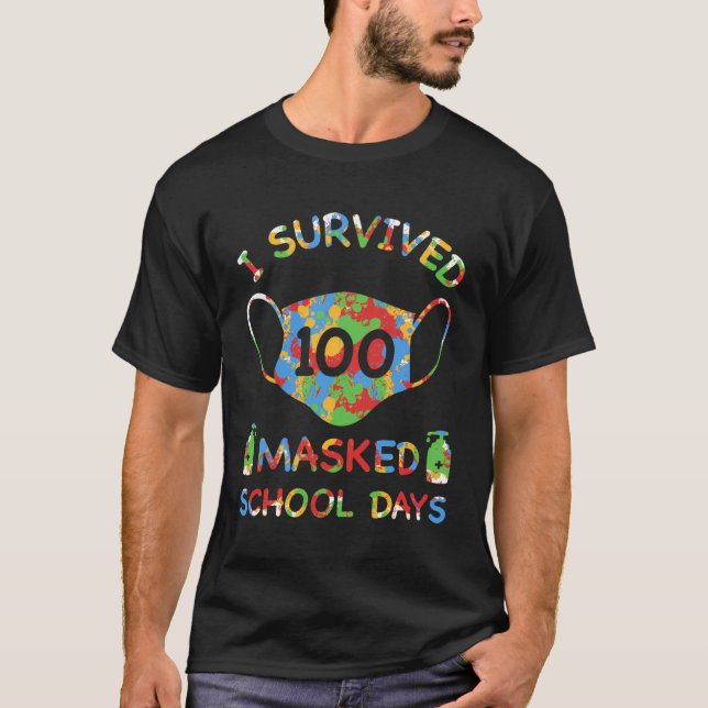 Jag Överlevde 100 Mask School Days För barn Lärare T Shirt (Framsida)