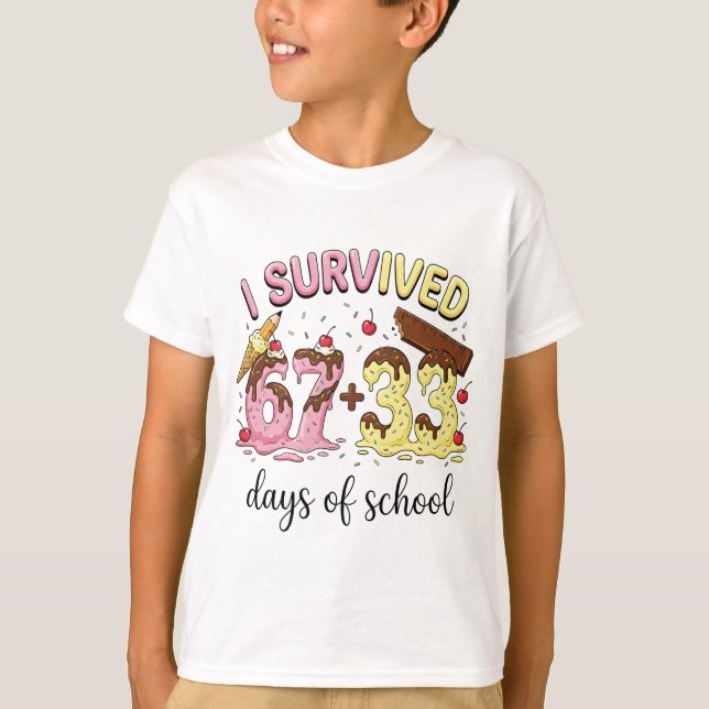 Jag överlevde 100 skoldagar 67 + 33 Glass T Shirt (Framsida)