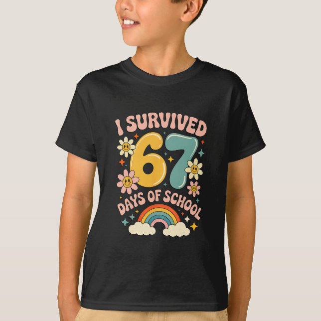 Jag överlevde 67 skoldagar Gen Alpha-slang Retro T Shirt (Framsida)