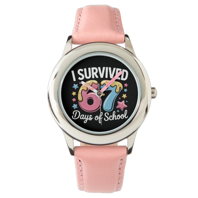 Jag överlevde 67 skoldagar Roligt Meme Lärare  Armbandsur (Framsida)