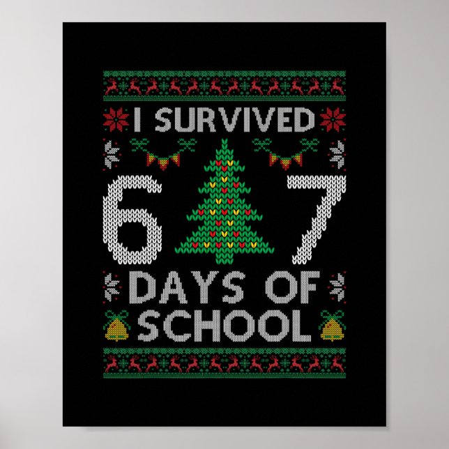 Jag överlevde 67 skoldagar Roligt Six Seven Meme  Poster (Framsidan)
