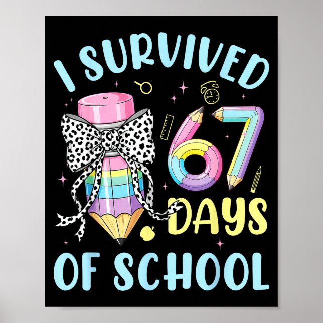 Jag överlevde 67 skoldagar Söt Pastell Penn- Bo Poster (Framsidan)