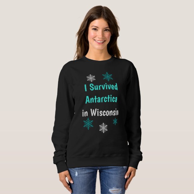 Jag Överlevde Antarktis i Wisconsin Kall Väder T Shirt (Hel framsida)