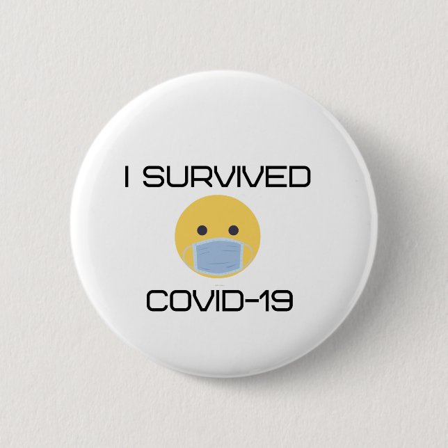 Jag överlevde covid 19 lycklig emoji-facemask knapp (Framsida)