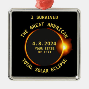 Jag överlevde den sammanlagda sol- förmörkelsen julgransprydnad metall