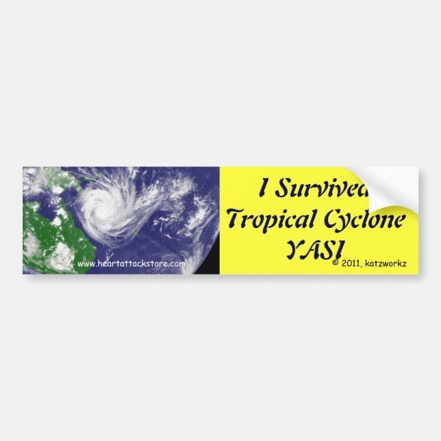 Jag överlevde den tropiska cyclonen YASI Bildekal (Framsidan)
