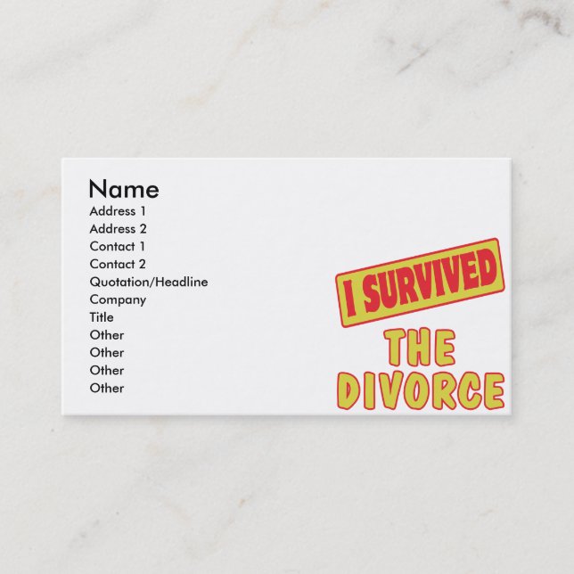 JAG ÖVERLEVDE DIVORCE VISITKORT (Framsida)