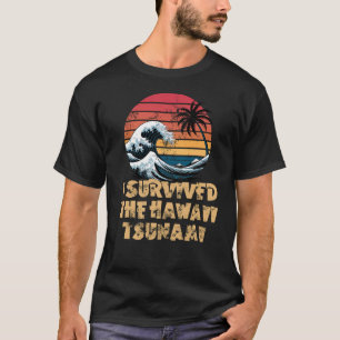 Jag Överlevde Hawaii Tsunami Retro Sunset T Shirt