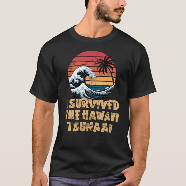 Jag Överlevde Hawaii Tsunami Retro Sunset T Shirt (Framsida)