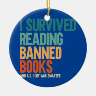 Jag Överlevde läsning förbjuden Bokar Bok Älskare  Julgransprydnad Keramik