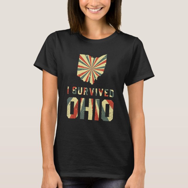 Jag överlevde Ohio karta Meme distressed retro vin T Shirt (Framsida)