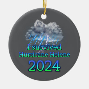 Jag överlevde Orkanen Helene 2024 v2  Julgransprydnad Keramik