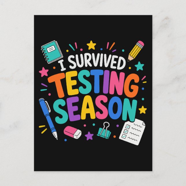 Jag överlevde test-säsongen Skolhumor Vykort (Framsida)