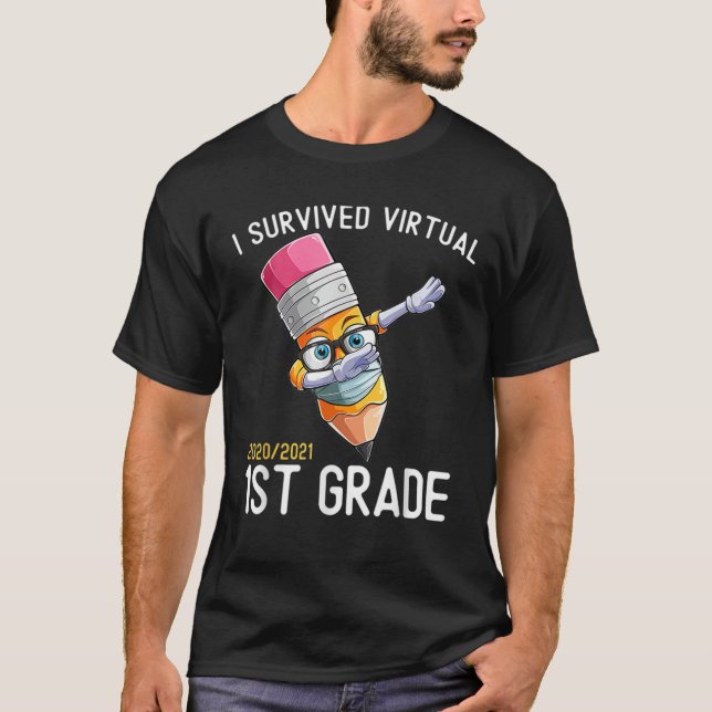 Jag Överlevde Virtuell 1:e Klass-skolans Studenten T Shirt (Framsida)