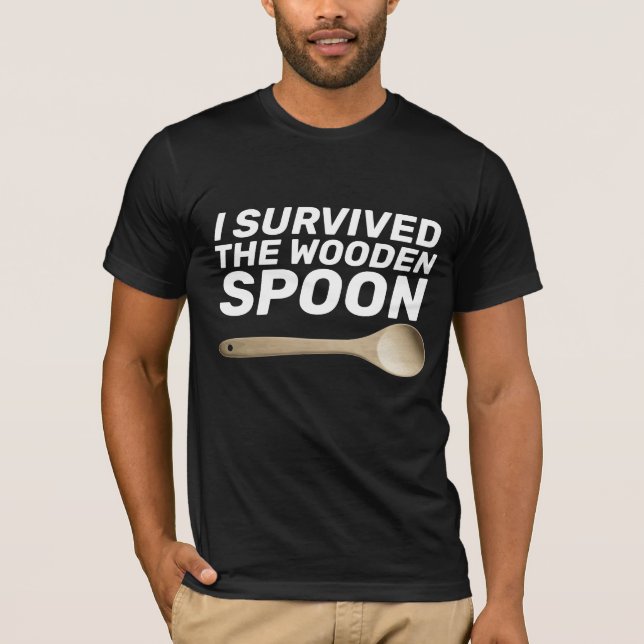Jag ÖVERLEVDE WOODEN SPOON, Svart T-tröjor T Shirt (Framsida)