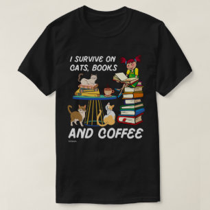 JAG ÖVERLEVER PÅ CATS, BOKAR OCH COFFEE, lustigt s T Shirt