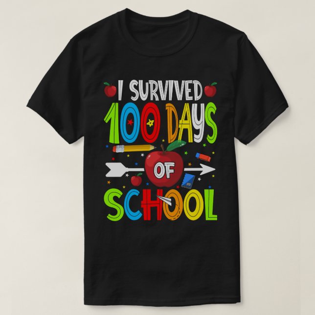Jag Överlevt 100 dagar av skola T-Shirt Lycklig 10 (Design framsida)