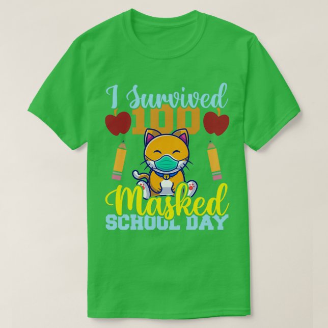 Jag Överlevt 100 Mask School Days Cat Lover Teache T Shirt (Design framsida)